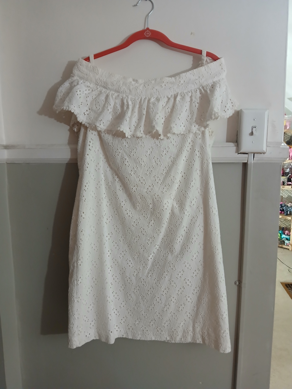 Calvin Klein White Off-Shoulder Eyelet Ruffle Sundress Festival Coquette Size 14